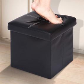 img 1 attached to 🪑 Lafulling Black Folding Storage Ottoman Cube (2 Pack) - 12X12X12in - Footrest Stool, Faux Leather Seat Toy Chest for Dorm Living Room