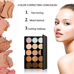 img 2 attached to 💄 Палитра Vtrem Conture Makeup Concealer: 15 оттенков для кремового контуринга, маскировки и теней для глаз - полный комплект для контурирования лица с кистью для основы Toothbrush и спонжем для пудры