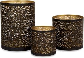 img 4 attached to 🕯️ Set of 3 Black and Gold Metal Decorative Hurricane Votive Candle Holders - Elegant Lantern Style Centerpiece | Perfect Accents for Weddings, Functions, and Home Decor Room