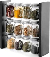 🌿 enhanced design-spice rack holder with handle, wood herb and spice stand with 12 clear glass jar bottles for kitchen counter (spices not included) логотип