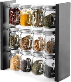 img 4 attached to 🌿 Enhanced Design-Spice Rack Holder with Handle, Wood Herb and Spice Stand with 12 Clear Glass Jar Bottles for Kitchen Counter (Spices Not Included)