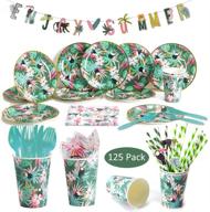 🌺 125-pack hawaiian party disposable tableware set: dreamj luau party supplies with plates, banner, forks, cups, napkins – perfect for birthdays and summer luaus, serves 12 logo