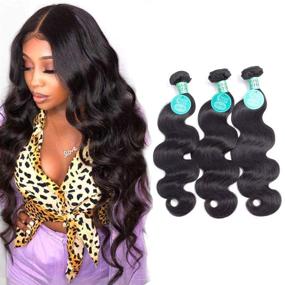 img 4 attached to 🔥 Abundant Brazilian Body Wave: 14''-16''-18'' Human Hair Bundles in Natural Black Color - 300g, 8A Grade, 100% Unprocessed Virgin Hair Weave by Halosister