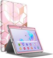 📱 popshine marble series samsung galaxy tab s6 lite case: full body 360 protective folio cover with s pen holder, built-in screen protector, liquid marble pink logo