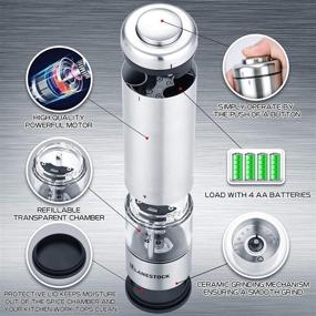 img 3 attached to 🧂 Lanestock Electric Salt and Pepper Grinder Set – Battery Operated Stainless Steel Spice Grinders with Stand – LED Light and Adjustable Knob on Each Mill – Powerful Motor for Long-Lasting Performance