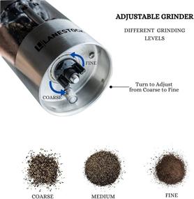 img 1 attached to 🧂 Lanestock Electric Salt and Pepper Grinder Set – Battery Operated Stainless Steel Spice Grinders with Stand – LED Light and Adjustable Knob on Each Mill – Powerful Motor for Long-Lasting Performance