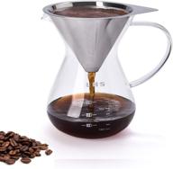 ☕ pour over coffee maker - stainless steel filter - glass carafe - paperless & reusable - bpa-free - 13.5oz/400ml - hand coffee dripper brewer pot logo