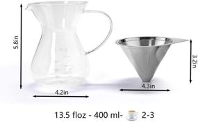 img 1 attached to ☕ Pour Over Coffee Maker - Stainless Steel Filter - Glass Carafe - Paperless & Reusable - BPA-Free - 13.5oz/400ml - Hand Coffee Dripper Brewer Pot