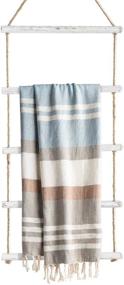 img 4 attached to 🧺 Farmhouse Bathroom Towel Rack: 3.3-Foot Wall Hanging Whitewashed Wood & Rope Blanket Ladder with 5 Rungs - Stylish Room Decor (Whitewashed)