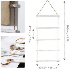 img 3 attached to 🧺 Farmhouse Bathroom Towel Rack: 3.3-Foot Wall Hanging Whitewashed Wood & Rope Blanket Ladder with 5 Rungs - Stylish Room Decor (Whitewashed)