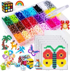 img 4 attached to 🧩 Ultimate Perler Bead Kit: 5000 Pieces with 5 Large Pegboards, Tweezers, and Ironing Papers