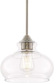 img 4 attached to Kira Home Harlow 9-inch Modern Industrial Farmhouse/Schoolhouse/Rustic Pendant Light with Clear Glass Shade, Adjustable Hanging Height, Brushed Nickel Finish - Enhanced SEO