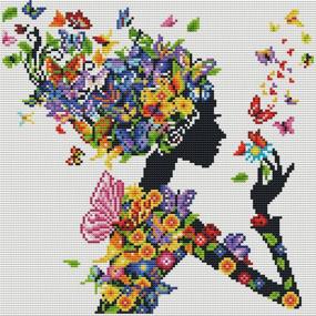 img 4 attached to DIY Cross Stitch Kit for Beginners - Colorful Butterfly Stamped Embroidery Pattern, Black Woman, Adult Craft Gift - 14.2×14.2 Inch