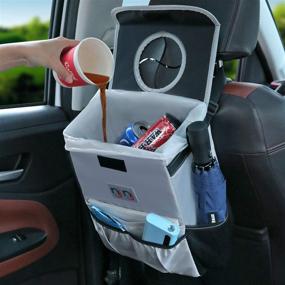 img 2 attached to 🚗 Super Large Waterproof Car Trash Can Garbage Bin with Lid, Storage Pockets & Leak-Proof Vehicle Car Organizer Hanging - Ideal Auto Trash Bag for Cars
