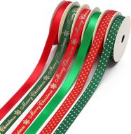 🎁 midi ribbon christmas holiday set: printed satin/grosgrain ribbons in assorted colors, 3/8" x 2 yards each, ideal for wrapping holiday gift boxes, hair bow clips, gift bows, crafts, and sewing logo