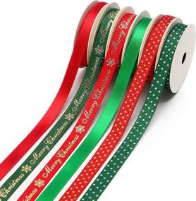 img 4 attached to 🎁 Midi Ribbon Christmas Holiday Set: Printed Satin/Grosgrain Ribbons in Assorted Colors, 3/8" X 2 Yards Each, Ideal for Wrapping Holiday Gift Boxes, Hair Bow Clips, Gift Bows, Crafts, and Sewing