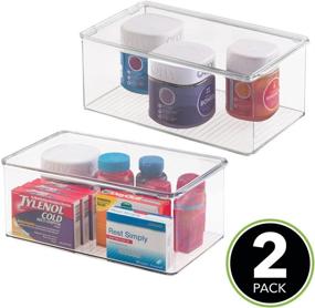 img 3 attached to 📦 mDesign Stackable Bathroom Storage Box with Hinged Lid - Organizer for Toiletries, Makeup, First Aid, Hair Accessories, Bar Soap, Loofahs, Bath Salts - 2 Pack, Clear Plastic