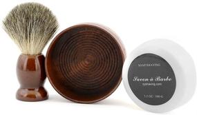 img 4 attached to Ultimate Shaving Experience: Pure Badger Hair Shaving Brush Set with Natural Wood Mug Bowl and Hand-Made Soap by Barbers