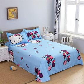 img 3 attached to 🎀 Girls Cartoon Duvet Cover Set - Anjos Pink Hello Kitty Stripes - Polyester - Includes Duvet Cover, Flat Sheet, and Pillow Cases - Size Full (78x90inch)