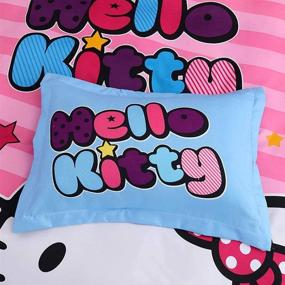 img 2 attached to 🎀 Girls Cartoon Duvet Cover Set - Anjos Pink Hello Kitty Stripes - Polyester - Includes Duvet Cover, Flat Sheet, and Pillow Cases - Size Full (78x90inch)