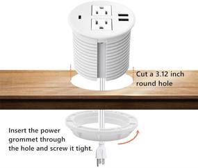 img 3 attached to 💡 Улучшенная настольная кабельная втулка XBA: 2 розетки для переменного тока, 2 порта USB, 1 порт USB C, 6.5 футовый силовой кабель – идеально для круглых отверстий диаметром 3.12 дюйма (белая)