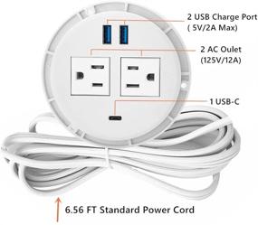 img 2 attached to 💡 Улучшенная настольная кабельная втулка XBA: 2 розетки для переменного тока, 2 порта USB, 1 порт USB C, 6.5 футовый силовой кабель – идеально для круглых отверстий диаметром 3.12 дюйма (белая)