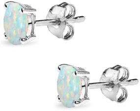 img 2 attached to Sterling Silver Oval-Cut Synthetic Opal Solitaire Stud Earrings - Ideal for Women, Teens & Girls