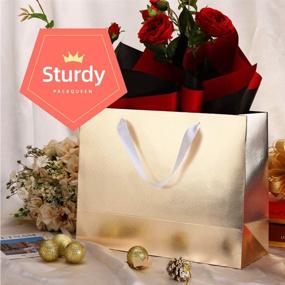 img 1 attached to 🛍️ 12 Large Gift Bags with Handles: 13x5x10 Inches, Glossy Champagne Gold, Grain Texture - Bulk Pack