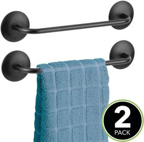 img 3 attached to 🔗 mDesign Decorative Metal Small Towel Bar - Strong Self Adhesive - 2 Pack - Black | Ideal Storage & Display Rack for Hand, Dish, and Tea Towels in Kitchen, Bathroom