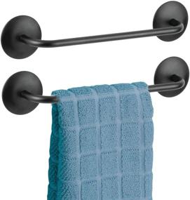 img 4 attached to 🔗 mDesign Decorative Metal Small Towel Bar - Strong Self Adhesive - 2 Pack - Black | Ideal Storage & Display Rack for Hand, Dish, and Tea Towels in Kitchen, Bathroom