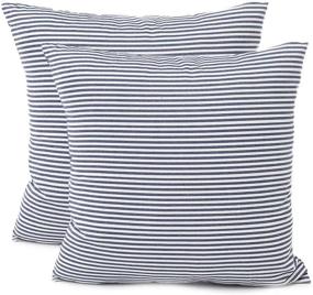 img 4 attached to 🔵 2-Pack Navy Blue Throw Pillow Covers for Couch, Living Room and Bedroom Decor - 18x18 Inch Cushion Pillowcases