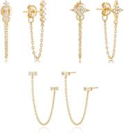 💎 stylish cpaki 3-pair chain earrings set: 14k gold huggie hoop double piercing dangle earrings for women and girls – hypoallergenic, cute and personalized jewelry – perfect gift option logo