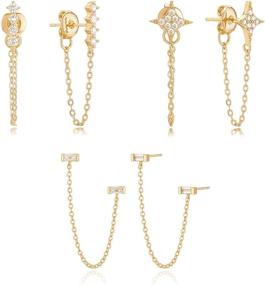 img 4 attached to 💎 Stylish CPAKI 3-Pair Chain Earrings Set: 14k Gold Huggie Hoop Double Piercing Dangle Earrings for Women and Girls – Hypoallergenic, Cute and Personalized Jewelry – Perfect Gift Option