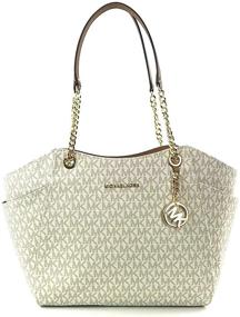 img 1 attached to 👜 Michael Kors Women's Jet Set Travel - Large Chain Shoulder Tote in Vanilla/Acorn - Stylish & Spacious!