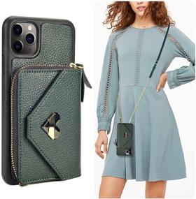 img 3 attached to 📱 JLFCH iPhone 11 Pro Max Wallet Case 6.5 inch, Crossbody Case with Card Holder, Wrist Strap, Purse Chain, Zipper Cover for iPhone 11 Pro Max 6.5 inch, Midnight Green