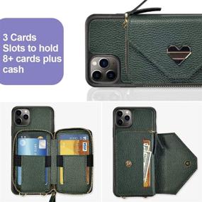 img 1 attached to 📱 JLFCH iPhone 11 Pro Max Wallet Case 6.5 inch, Crossbody Case with Card Holder, Wrist Strap, Purse Chain, Zipper Cover for iPhone 11 Pro Max 6.5 inch, Midnight Green