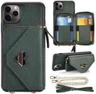 📱 jlfch iphone 11 pro max wallet case 6.5 inch, crossbody case with card holder, wrist strap, purse chain, zipper cover for iphone 11 pro max 6.5 inch, midnight green logo