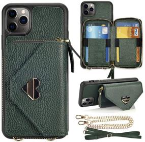 img 4 attached to 📱 JLFCH iPhone 11 Pro Max Wallet Case 6.5 inch, Crossbody Case with Card Holder, Wrist Strap, Purse Chain, Zipper Cover for iPhone 11 Pro Max 6.5 inch, Midnight Green