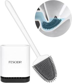 img 4 attached to 🚽 FESODR Toilet Brush with Holder: Effortlessly Clean Dead Corners, Includes 32 Pcs Hooks, White Silicone Brush Head