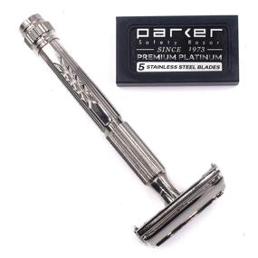 img 3 attached to 🪒 Parker Safety Razor Model 60R: Double Edge Butterfly Open Safety Razor with 5 Premium Platinum Blades - A Complete Shaving Solution