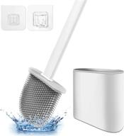 toilet cleaning system with wall mounting and silicone flex toilet brush for easy cleaning of corners - no-slip long handle and soft bristles (white) logo