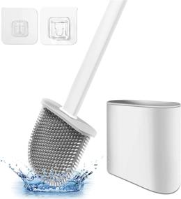 img 4 attached to Toilet Cleaning System with Wall Mounting and Silicone Flex Toilet Brush for Easy Cleaning of Corners - No-Slip Long Handle and Soft Bristles (White)