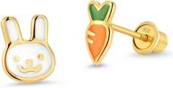 🥕 charming 14k gold plated enamel rabbit carrot baby girls earrings – sterling silver post logo