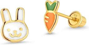 img 4 attached to 🥕 Charming 14k Gold Plated Enamel Rabbit Carrot Baby Girls Earrings – Sterling Silver Post