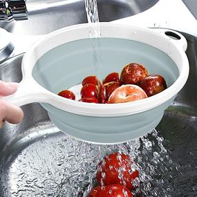 img 1 attached to 🥦 Qimh Collapsible Colander Set of 3 - 4qt & 2qt with Handle, Food-Grade Silicone Kitchen Strainer, Space-Saving Design