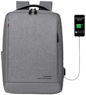 slim laptop backpack with usb charging port - durable business travel computer bag for men and women - fits 15.6 inch laptop and notebook - gray logo