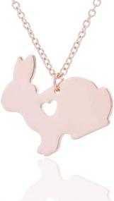 img 3 attached to 🐇 Eiffy Cute Animal Rabbit Charm Choker Necklace and Natural Bunny Heart Stud Earring Set - Perfect Hypoallergenic Jewelry for Girls!