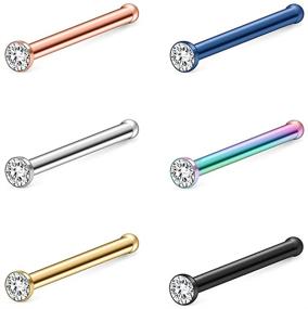 img 2 attached to 💎 Ruifan 6PCS 18G Mix Color 316L Surgical Steel Jeweled Clear Diamond CZ Nose Stud Rings Bone Pin Piercing Jewelry Set with 1.5mm, 2mm, 2.5mm, and 3mm Options