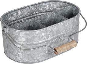 img 4 attached to 🔧 Rustic Farmhouse Utensil Caddy Carry-All and Silverware Holder – Galvanized Metal Organizer with Durable Dividers for Flatware, Condiments, Party Cutlery, Arts and Crafts Supplies - 12x8x5 Inch in Antique Natural Finish