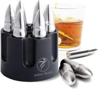 🥃 xl whiskey bullet stones with base - set of 6 extra large bullet-shaped chillers in unique revolver freezer base: perfect gift for whisky, bourbon, and scotch enthusiasts, groomsmen, and military logo